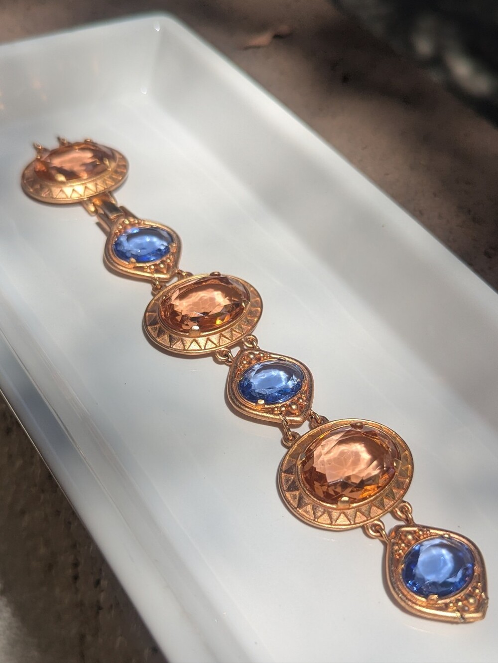 Yves Saint Laurent 80's YSL Vintage Apricot & Blue Faceted Crystal Bracelet RARE